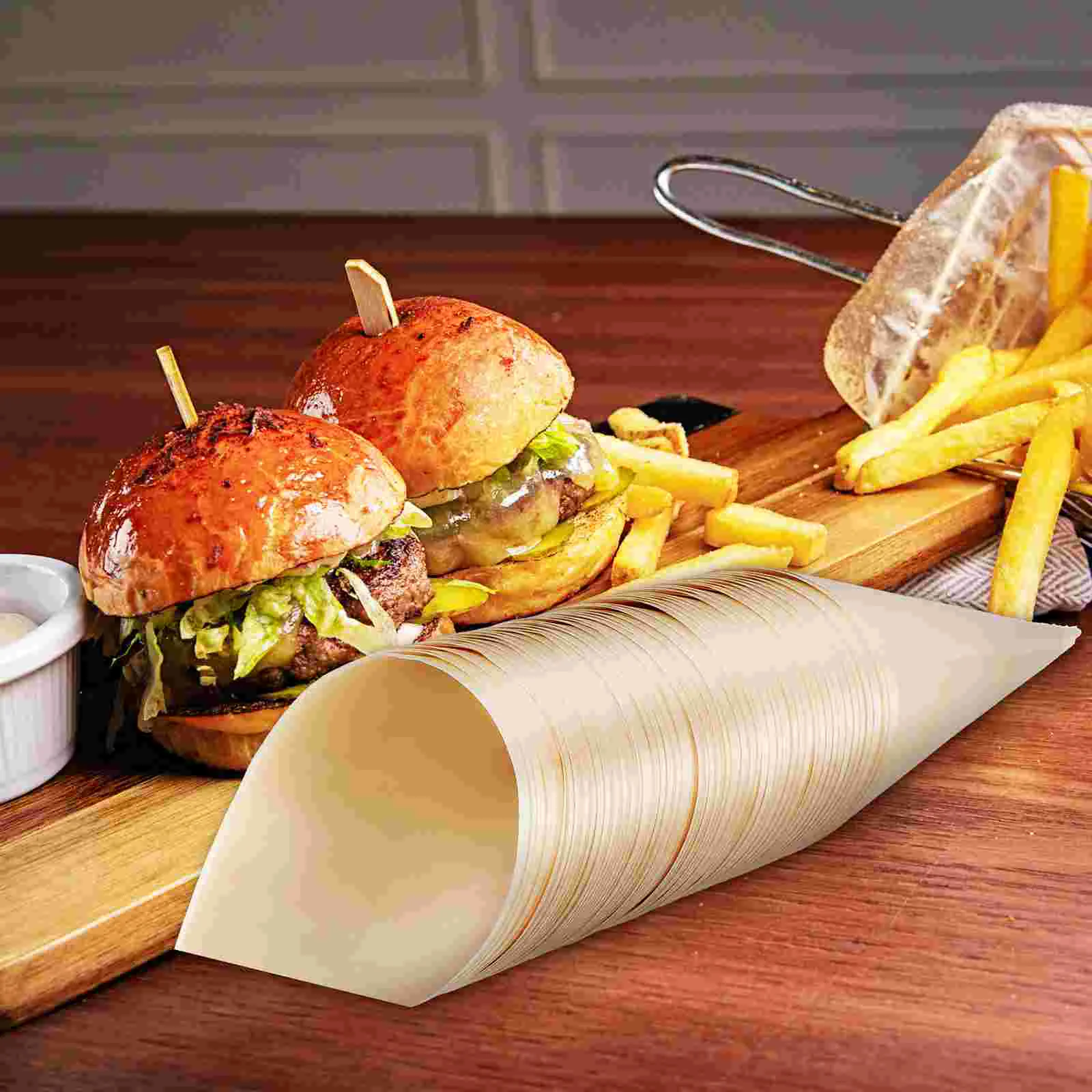 

100 Pcs Veneer Roll Small Food Cones Snack Containers Dessert Wooden Product Salad