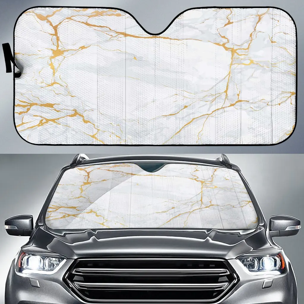 

White Gold Scratch Marble Print Car Sun Shade