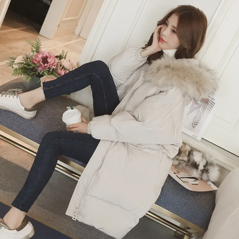 Winter Puffer Warm Bomber Basic Jackets Female Women Simple Hooded Fur Coats Mid-Length Loose Parkas Korean Outerwear Snow Wear