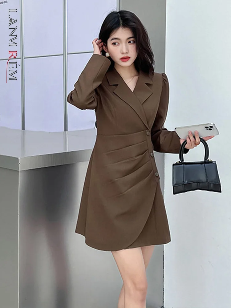 

LANMREM Irregular Mid Length Blazers For Women Notched Solid Color Single Breasted Female Fashion Coats 2022 Autumn New 2R4739