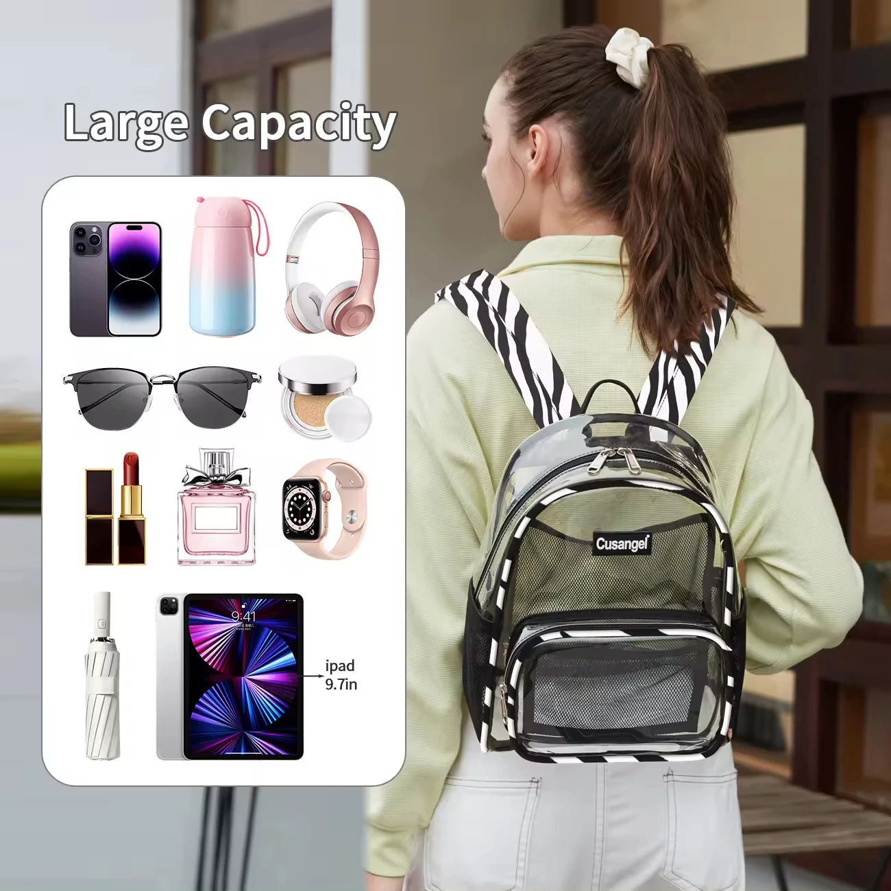 Прозрачный рюкзак с зеброй 12 дюймов водонепроницаемый школьный ранец из ТПУ для