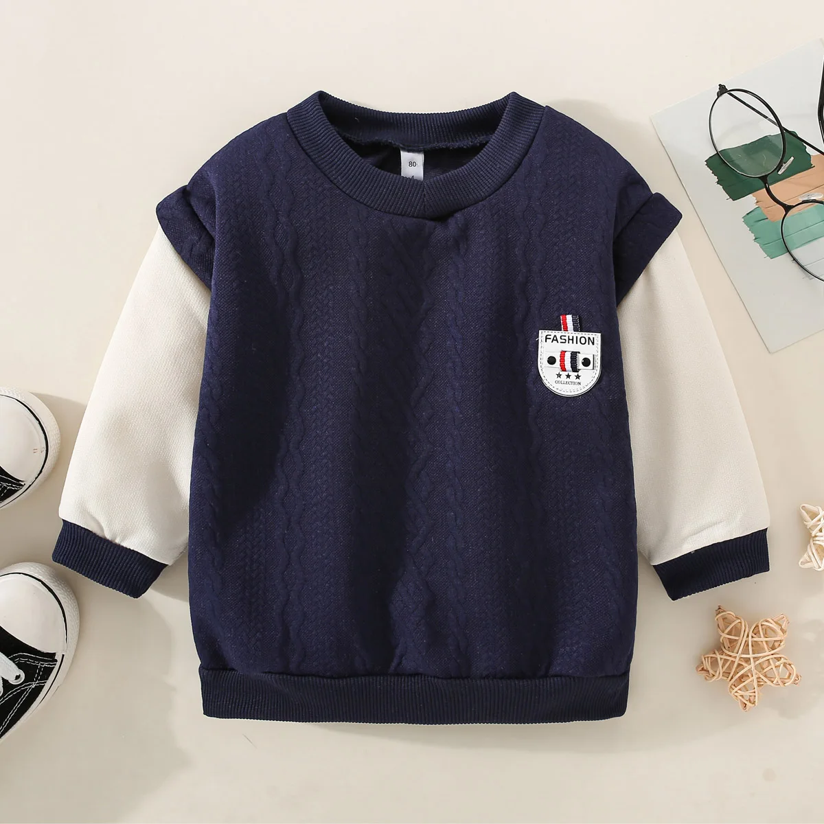 

hibobi Kids Clothes Boys Pullovers Autumn Color-block Textured V-neck Sweatshirt For Children 9M-5Y