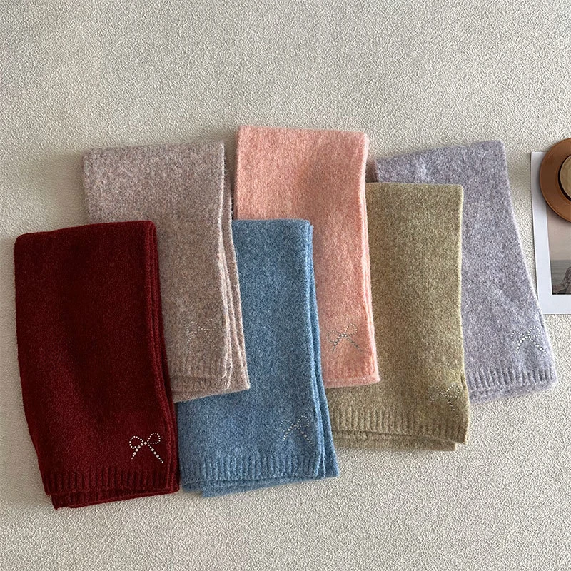 USPOP Зимний вязаный шарф из смесовой шерсти для женщин с искусственным бантом