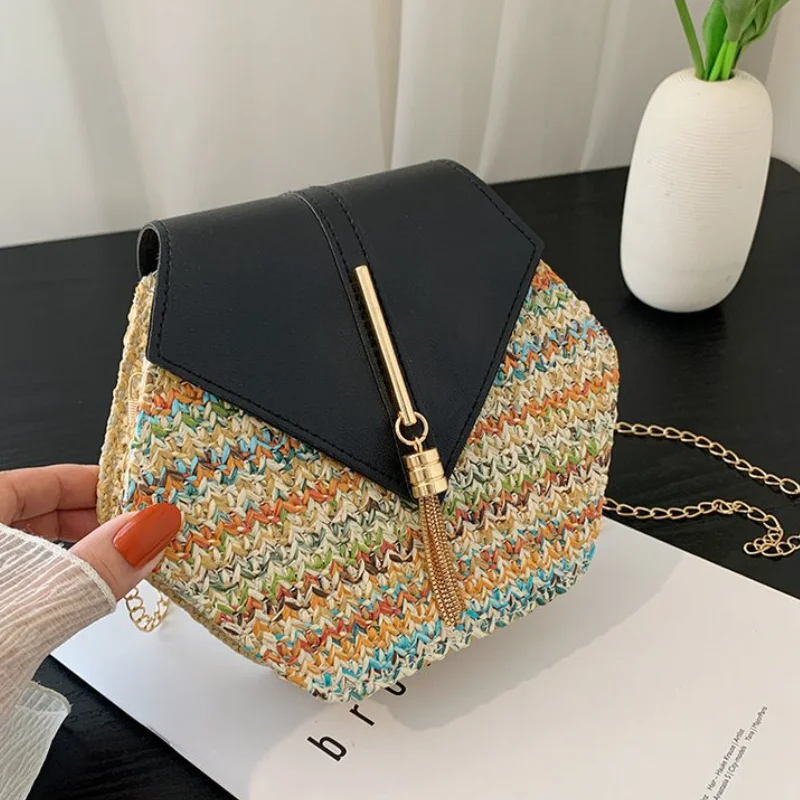 

Autumn Winter Straw Woven Bag Women Spring Summer Woven Bags New 2022 Hexagonal Chain Shoulder Messenger Bag