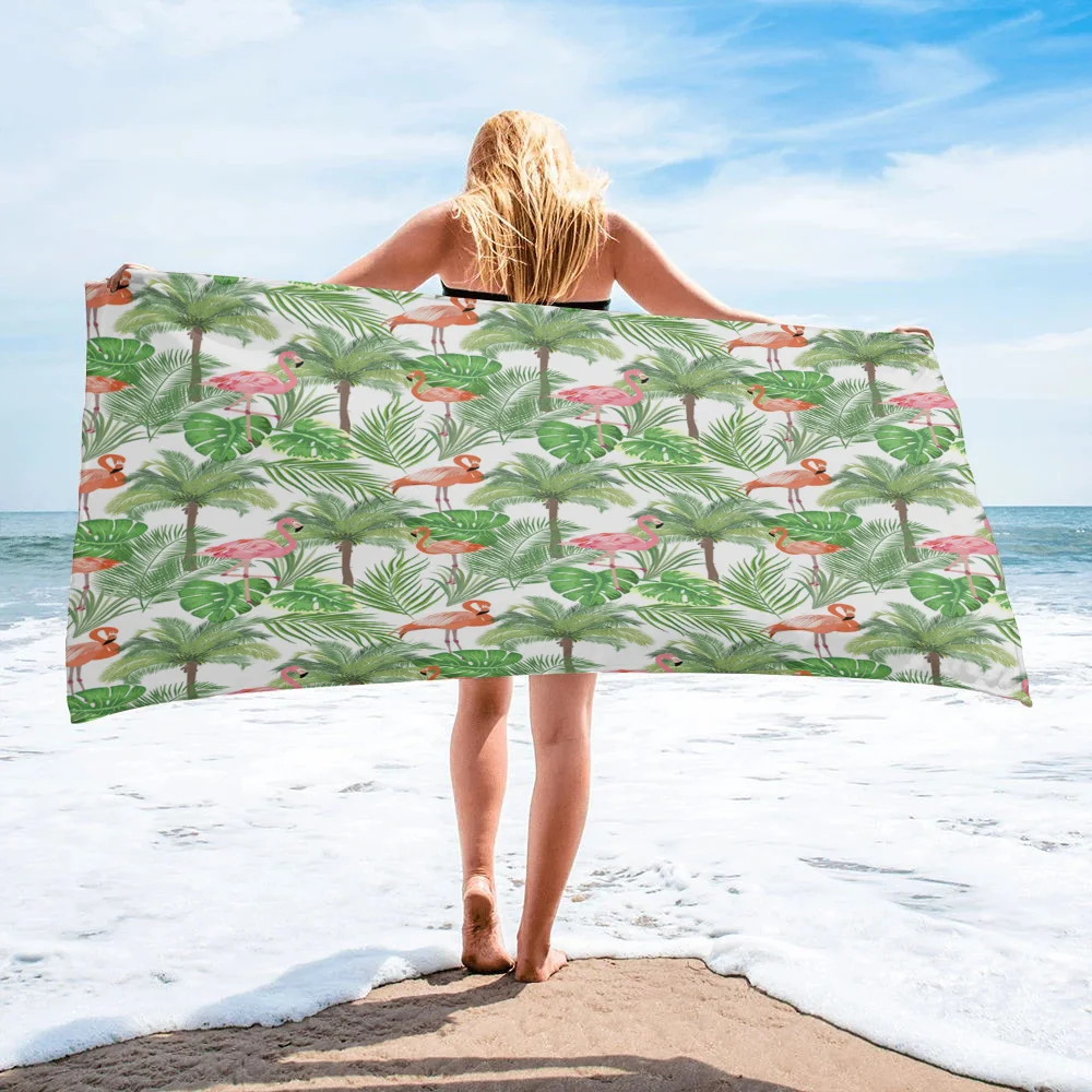 

Flamingo Palm Leaves Bath Towel Absorbent Adult Large Beach Towels Face Hand Shower Towel For SPA Bathroom Washcloth