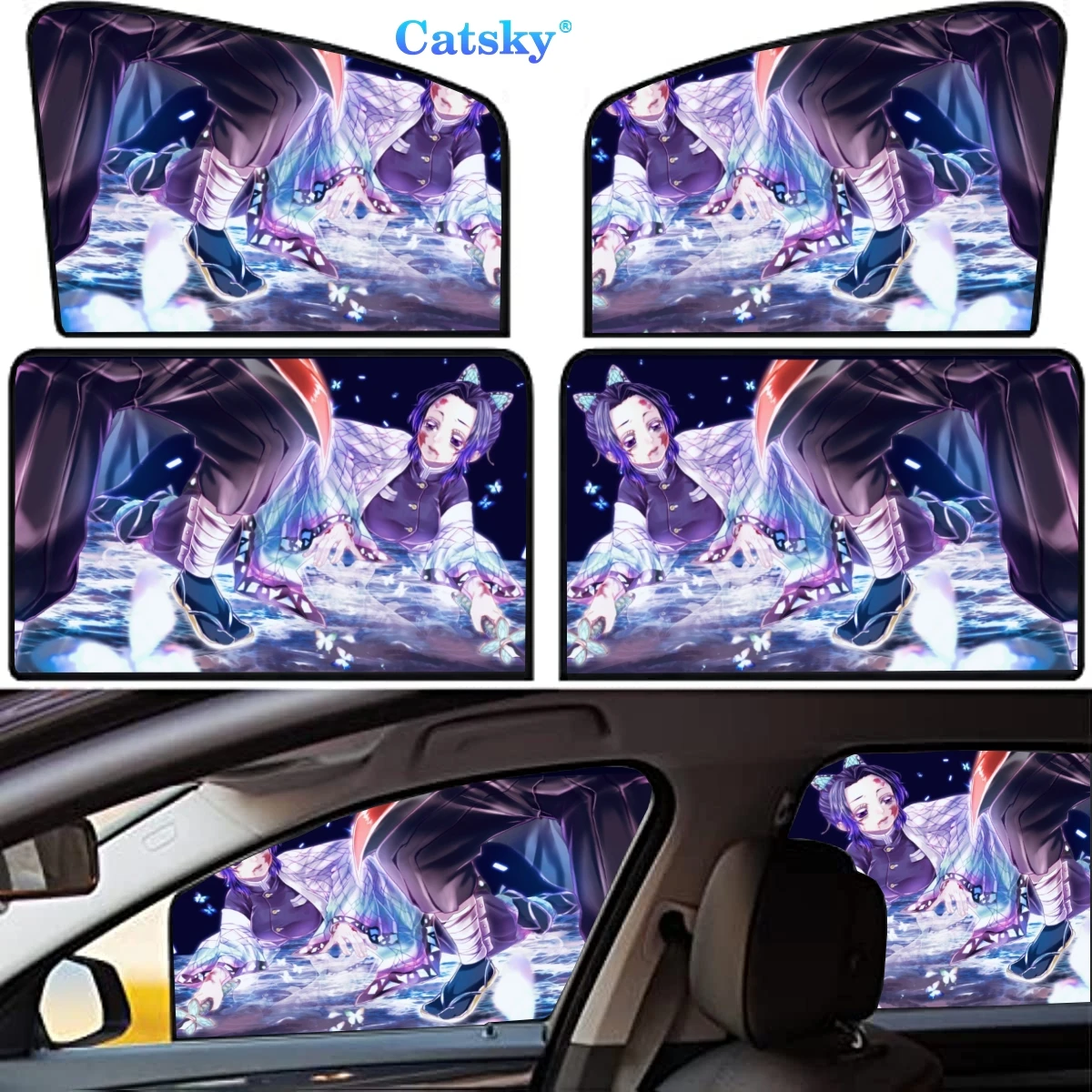 

Demon Slayer Kyojuro Rengoku 4 Pieces Privacy Car Window Sun Shades Magnetic Blackout Car Window Covers Car Curtains