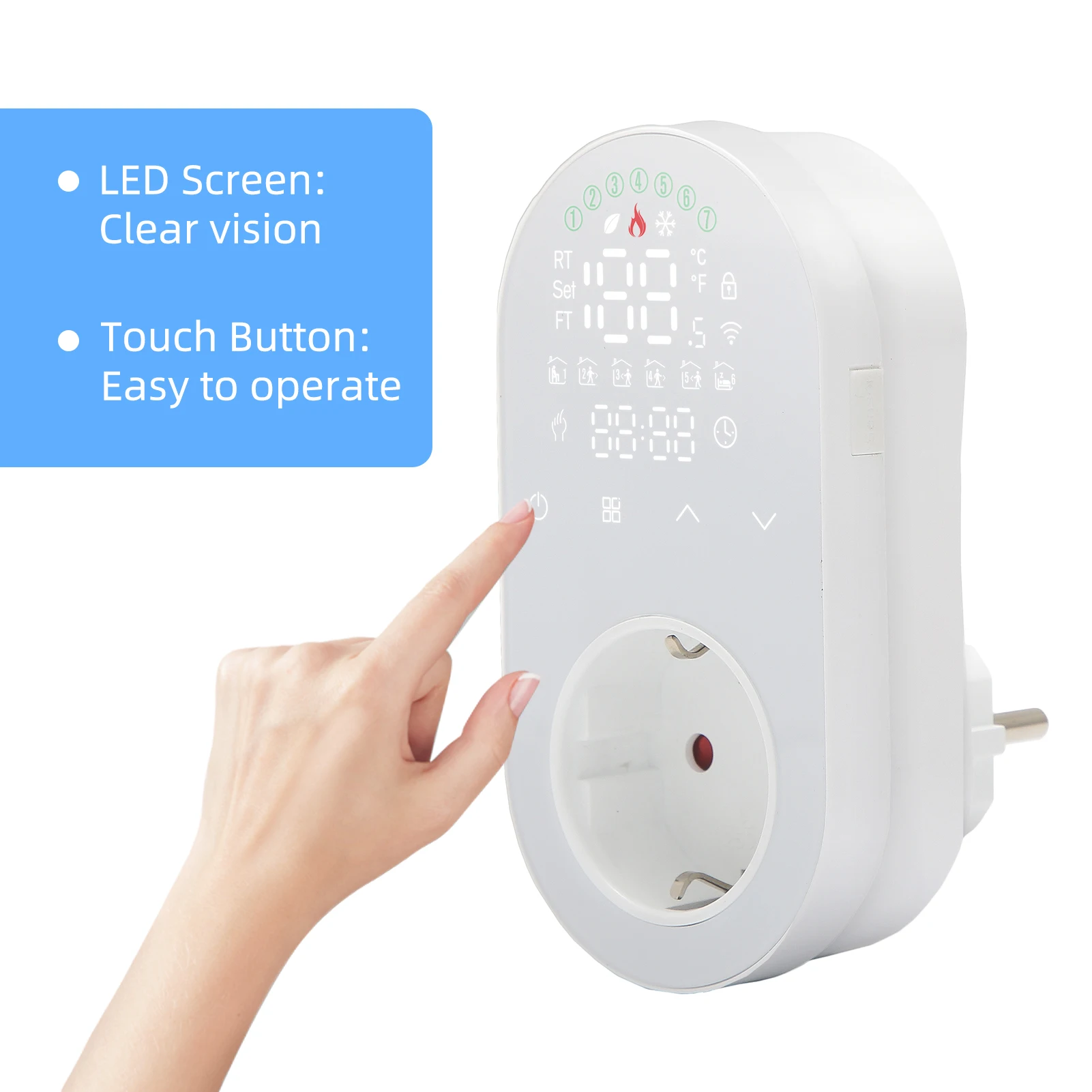 

WiFi Digital Thermostat Outlet Plug 16A Tuya App Voice Control Socket Temperature Controller Heating and Cooling Mode for Home