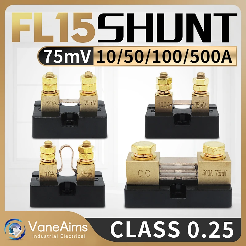 FL-15 DC Current Meter Shunt VaneAims 5A 10A 20A 50A 75A 100A 300A 400A 500A 600A 50mV 75mV 100mV Analog Ammeter Shunt Resistor