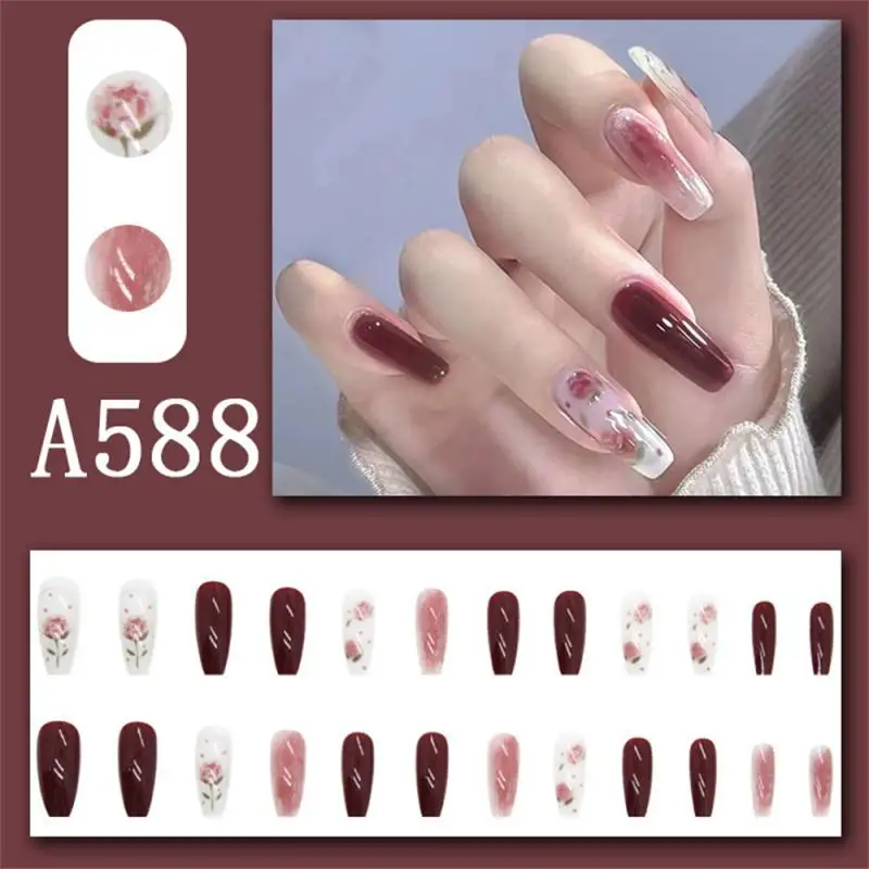 

24Pcs/Box Pink Fake Nails Long Tips Nail with Glue Stickers Reusable Artificial Wearing Nails Manicuree Decoration Nail Arts