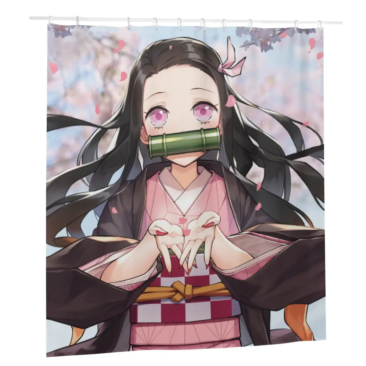 

Demon Slayer Anime Shower Curtains Bathroom Bath Curtain with Hooks Bathing Screen Kamado Nezuko Devil's Blade Creative Curtain