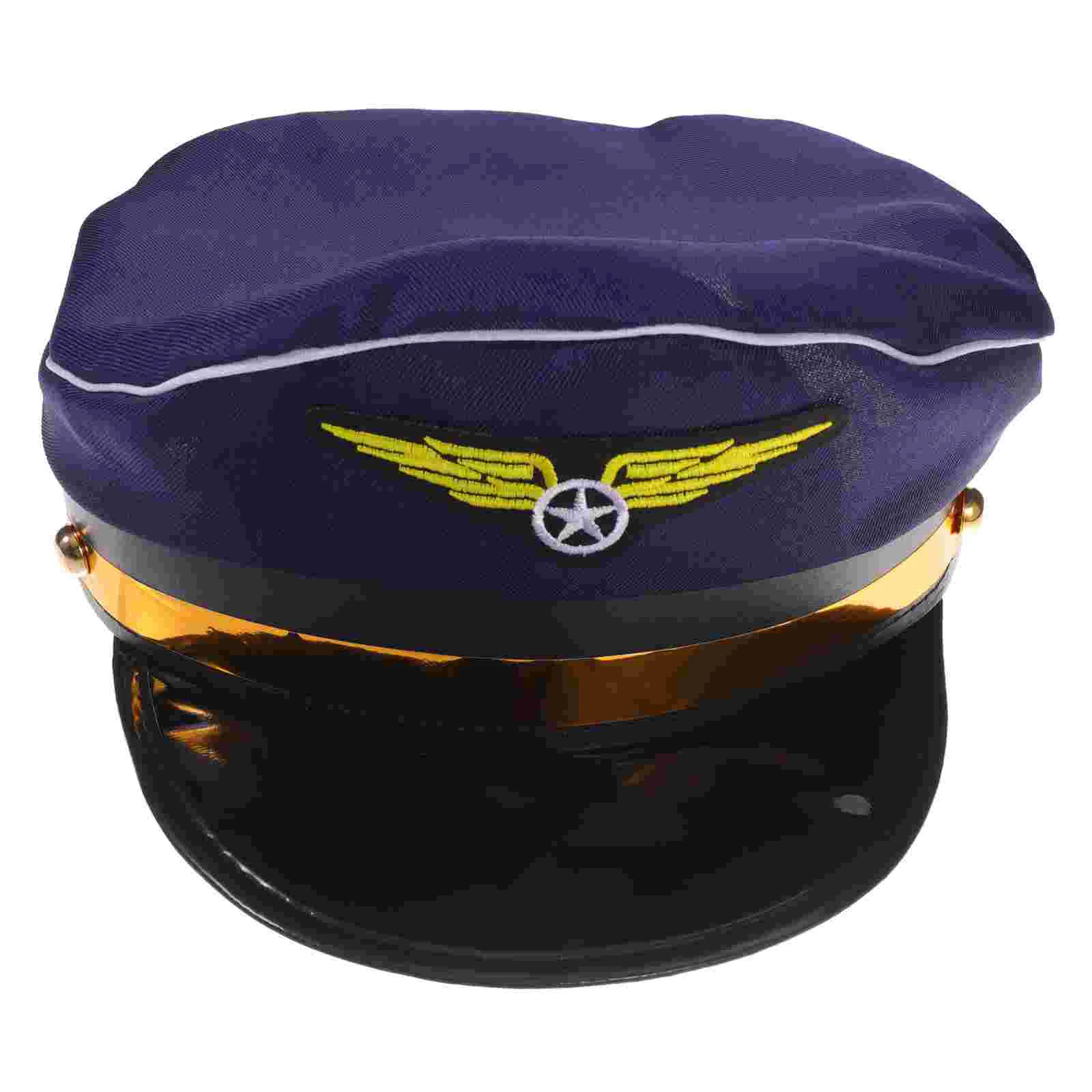 

Captain Hat Costume Sailor Decorative Steward Hats Flight Attendant Polyester Airline Caps