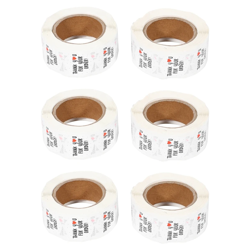 

3000Pcs Round Thank You For Your Order Sticker Heart Thanks White Labels Sticker