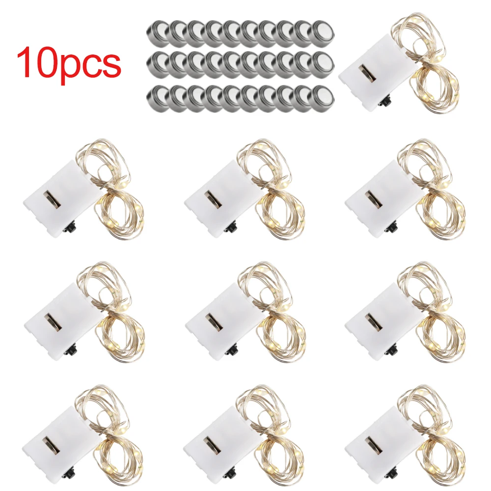 10PCS 1M 2M LED String Lights Copper Silver Wire Garland Light Waterproof Fairy Lights For Christmas Wedding Party Decoration