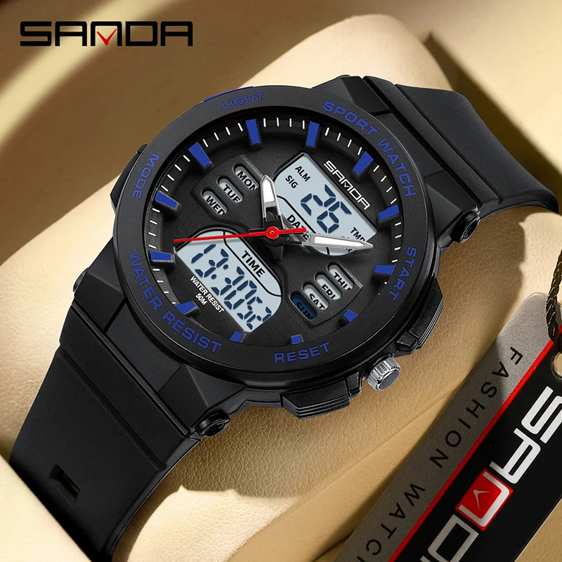 Sanda Женские Спортивные Цифровые Кварцевые Наручные Часы С Двойным Дисплеем