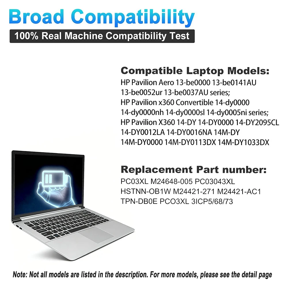 Фото Аккумулятор для ноутбука PC03XL M24648-005 для HP Pavilion x360 14 14-DY 14-BA 14-CD 14-dw 15 15-er HSTNN-OB1W M24421-271 M24421-AC1 №2