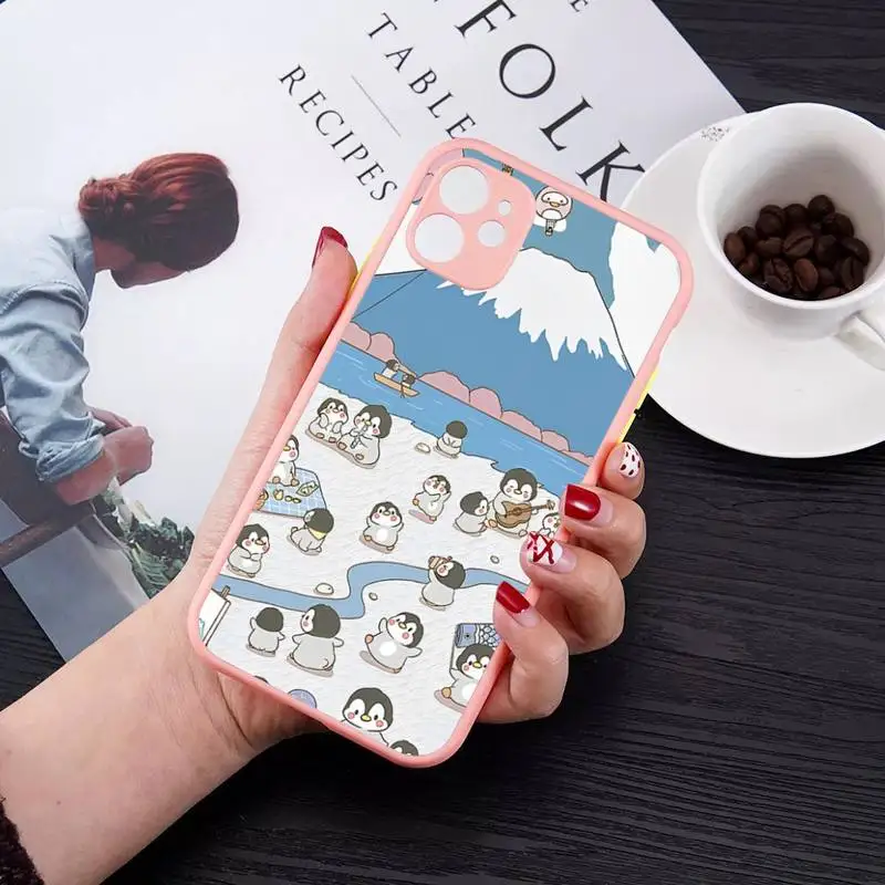 Cartoon Penguin Phone Case for iPhone 14 11 12 13 Mini Pro Max 8 7 Plus X XR XS MAX Translucent Matte Cover
