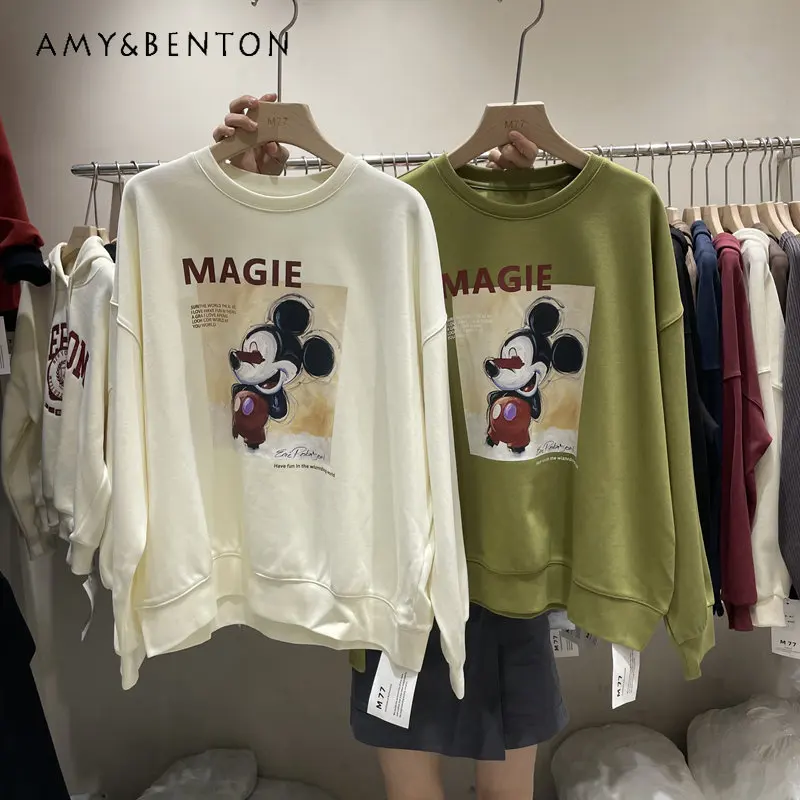 

Autumn Crew Neck Long Sleeve Tops Loose All-Matching Printed Sweater for Women Preppy Style Clothes Trendy Sweatshirt Tops
