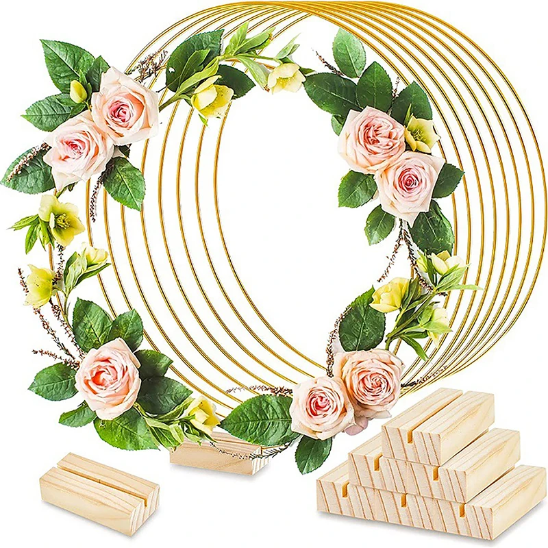 

Gold Metal Flowers Hoop with Place Card Holder Wedding Table Centerpiece Decoration DIY Macrame Floral For Wedding Decoration