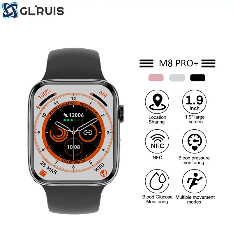 

2022 New 1.9 Inch Smart Watch Series 8 NFC Door Access Wireless Charging Bluetooth Calls Heart Rate Monitor SmartWatch Men Women