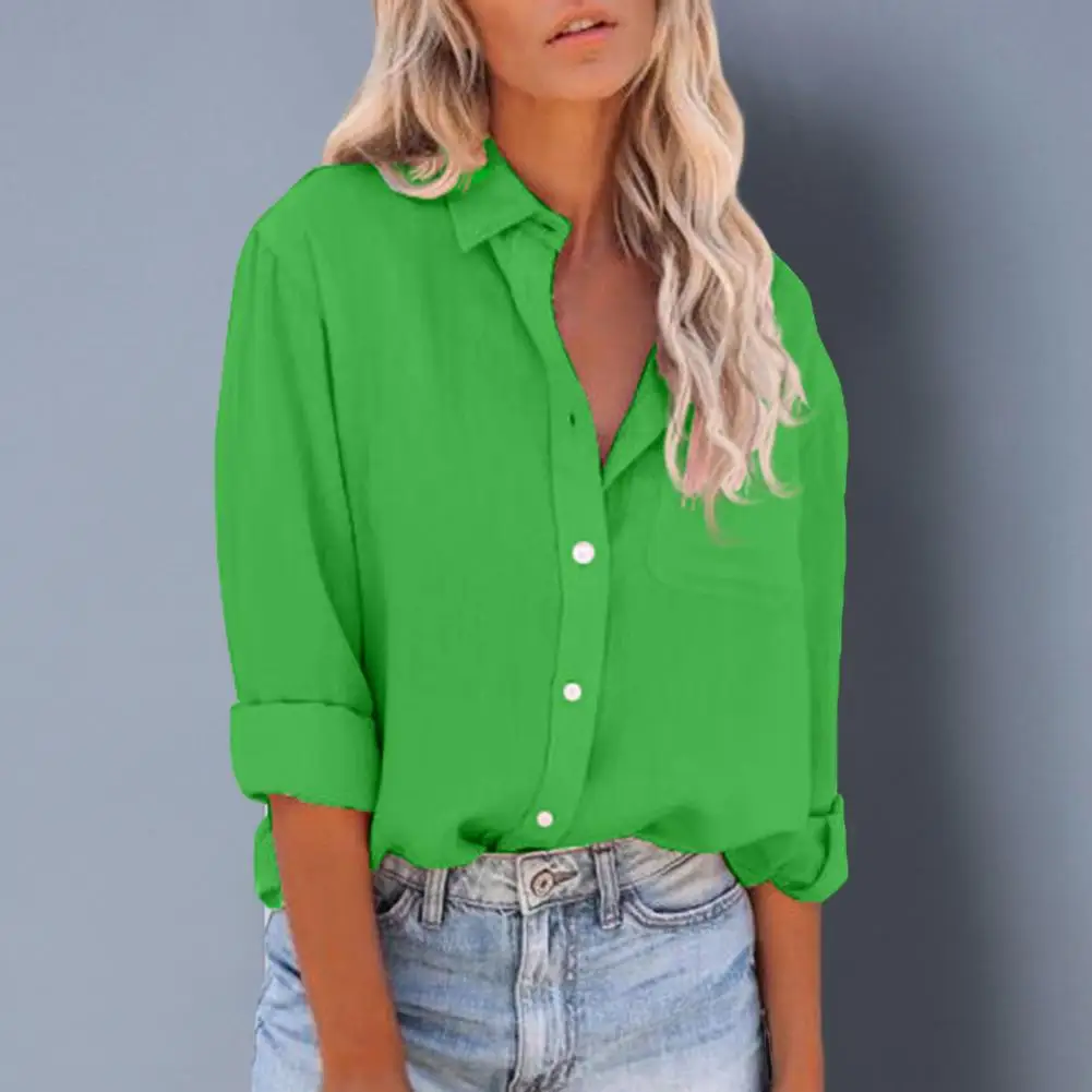 

Casual Shirt Turn-Down Collar Long Sleeve Single Breasted Patch Pocket Women Spring Autumn Long Sleeve Business Blouse Workwear