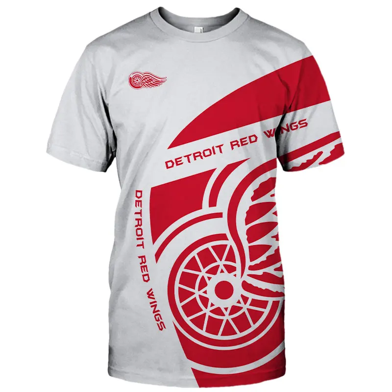 

Summer Casual Tops Detroit Men's fashion red white stitching silhouette tire print Red Wings T-shirts