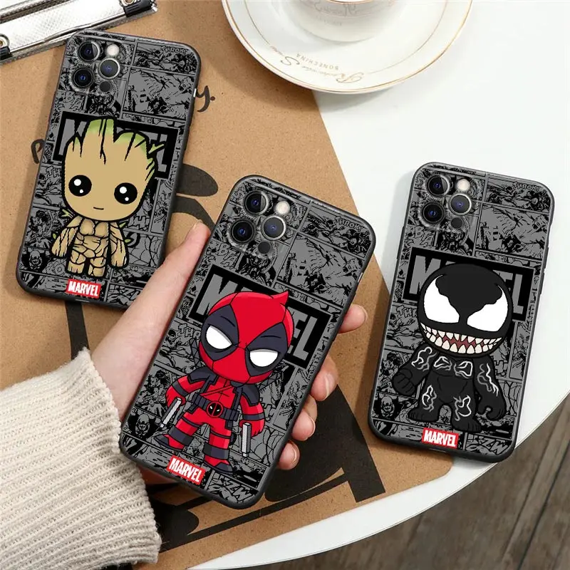 Милый чехол для телефона Deadpool Marvel Venom Groot Apple iPhone 16 15 14 13 12 11 Pro Max XR XS 8 Plus SE2
