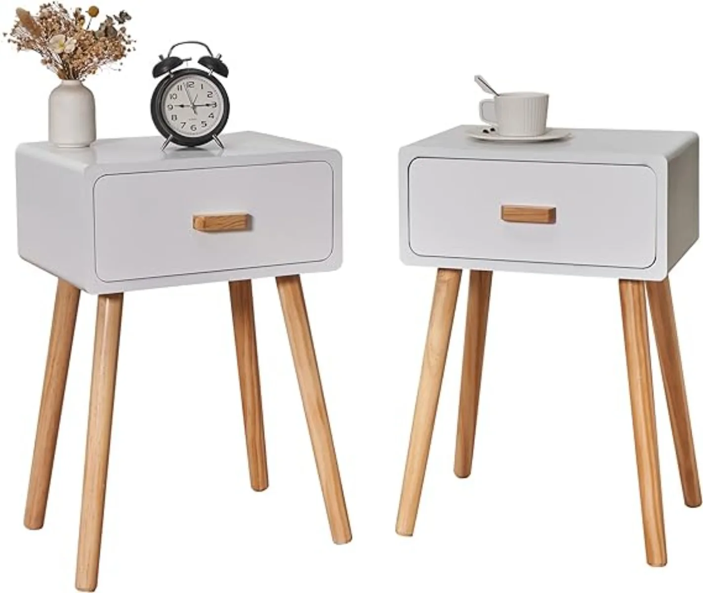 

Nightstands Set of 2, Modern Nightstand Side Table with Storage Drawer Accent Bedside Tables with Solid Wood Legs,(White)