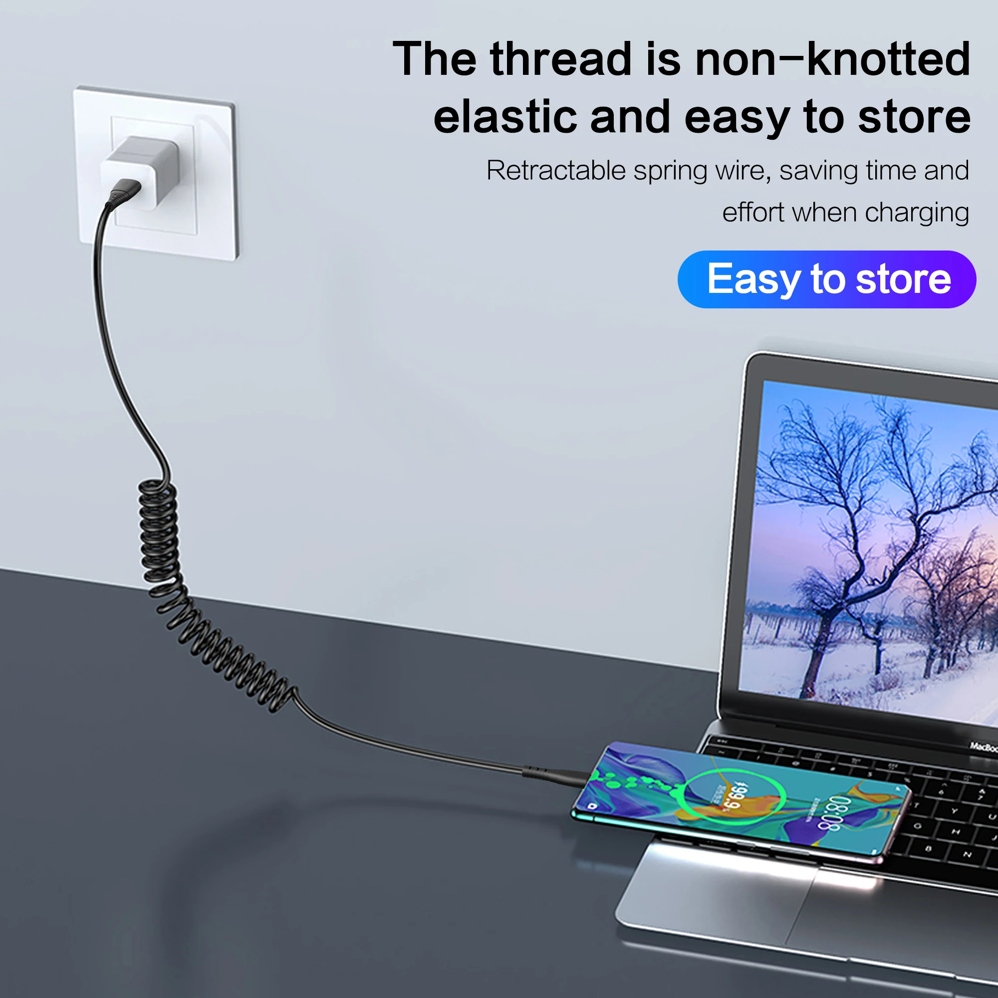 Автомобильный пружинный USB-кабель выдвижной кабель Micro USB Type-c 3 А для быстрой