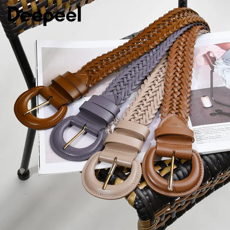1Pc Deepeel 4.2X100cm Genuine Leather Belts for Women Pin Buckle Fashion Woven Waist Belt Suit Dress Decoration Corset Girdle