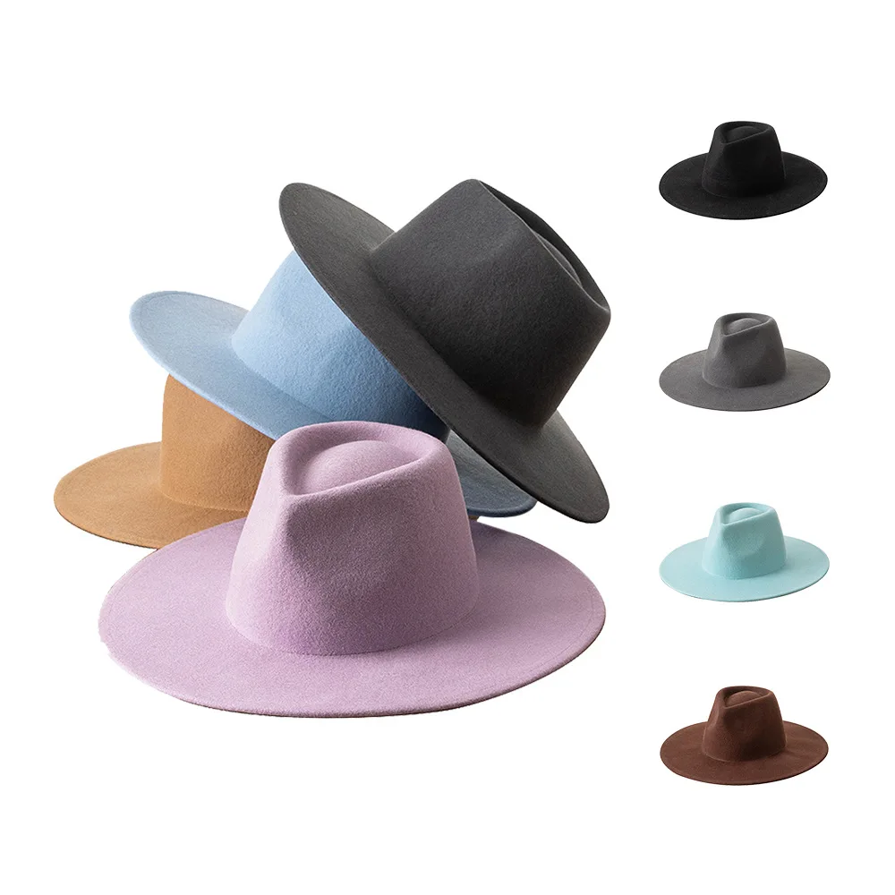 

202301-HH2026A chic dropshippng pinkycolor wool felt classic solid fedoras hat men woman panama jazz cap
