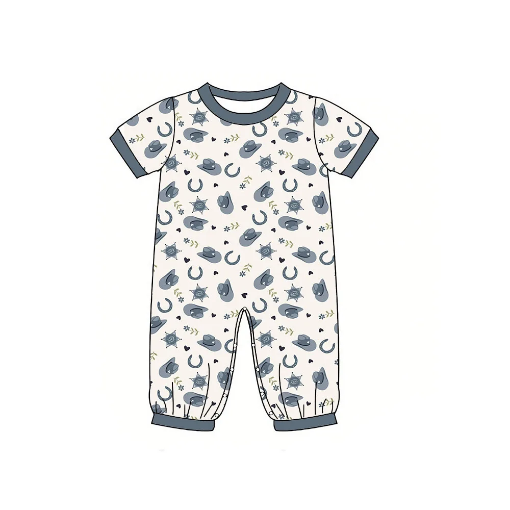 Фото Boutique children's suit short sleeve jumpsuit western hat cactus print baby girl boy jumpsuit clothing №3