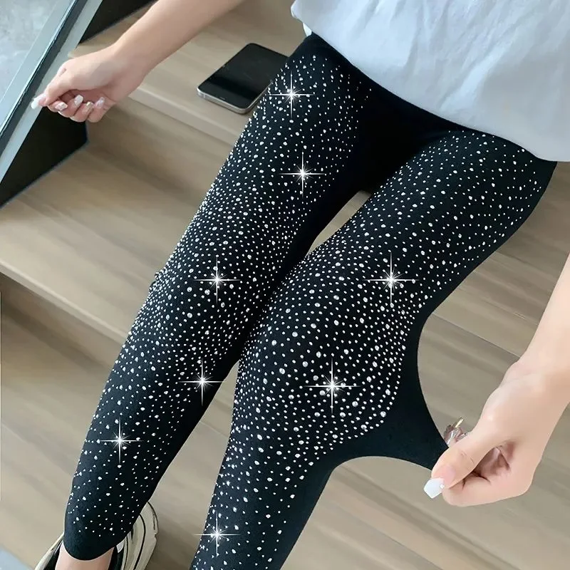 

Gypsophila Diamond-studded Velvet Leggings Women High Waist Elastic Casual Leggings Autumn Winter Slim All-match Ladies Trousers