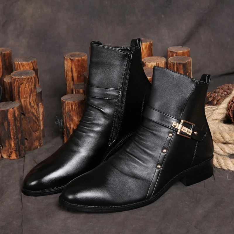 

Autumn Winter Men Boots Genuine Leather Short Boots Fashion Men Shoes Rivets Men's Ankle Boots Warm Plush for Cold Male Shoes