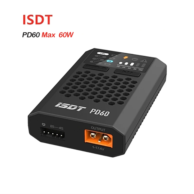 

ISDT PD60 60W 6A Quick Smart Charger Lipo LiHV LiFe NIMH/Cd Battery Balance Type-C Input XT30 Connector For RC Racing Drones