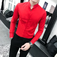4xl 5xl autumn new solid long sleeve dress shirt men clothing simple slim fit casual v neck formal wear office blouse homme hot