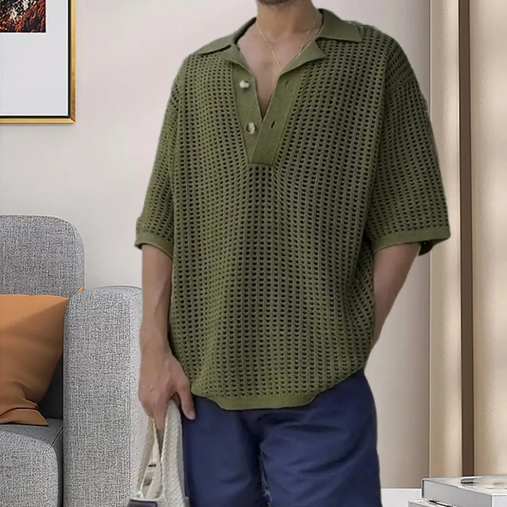 Trendy Pullover Sweater V-Neck Shrink Resistant Cut Out Loose Fit Men Tops  Comfortable Knitting Shirt Workwear