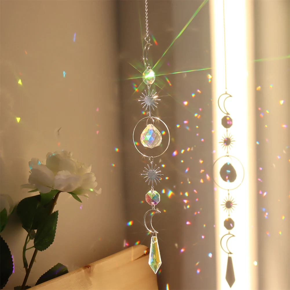 

Wind Chime Crystal Diamond Light Catcher Hanging Ornaments Prisms Round Frame Pendant Jewelry Curtains Lighting Ball Home Decor