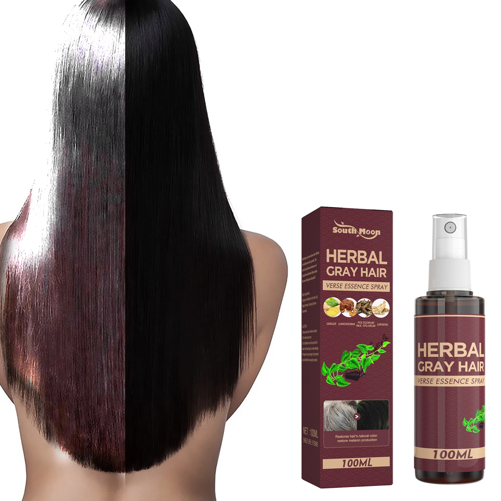 

White Beard Hair To Natural Color Spray Balck Hair Recover Spray 100ML Change White Gray Hair To Black Naturally Anti Dry Frizzy