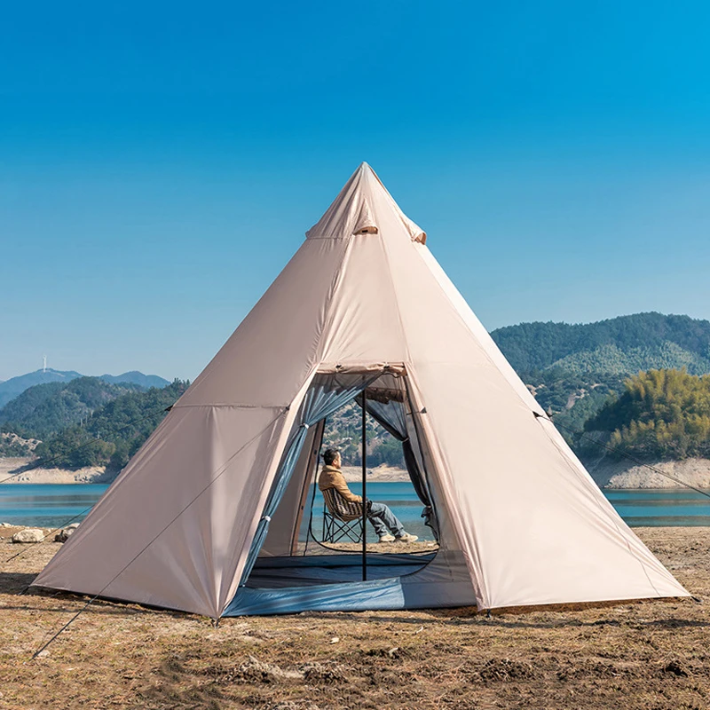 

4-8 Person Pyramid Style Camping Large Tent Multi-Person Outdoor Double Layer Tent Party Picnic Hiking Self-Driving Tour