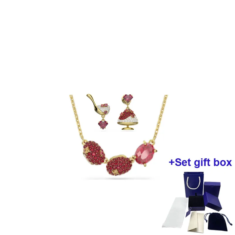 

SWA Fashion Trend High Quality Jewelry Red Bean Series Dessert Necklace Earrings Set Exquisite Gift Box Free Shipping