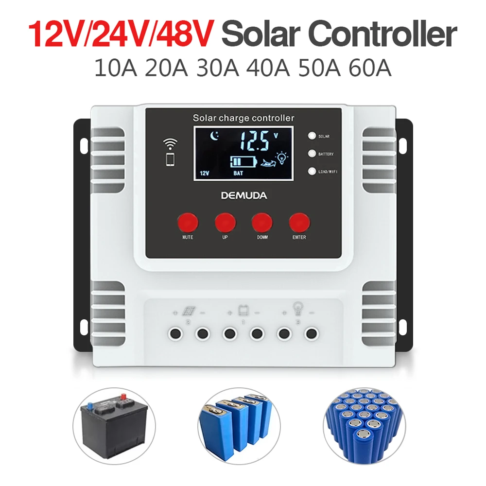

PWM Solar Controller 10A 20A 30A 40A 50A 60A Battery Charge and Discharge 12V 24V 48V Auto Solar Photovoltaic System Controllers