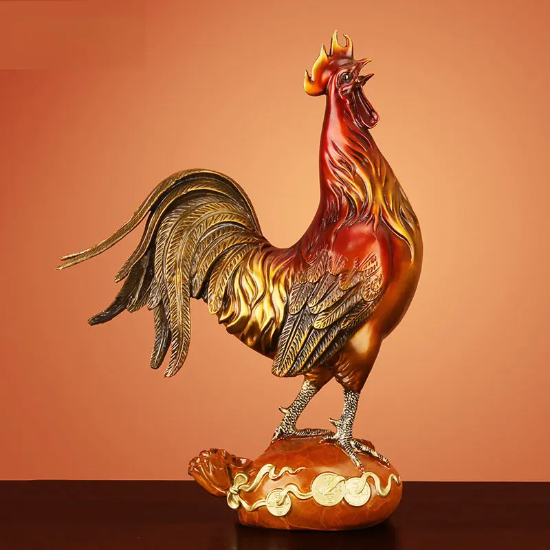 

"Good Luck" Pure Copper Chicken Ornaments Zodiac Copper Rooster Mascot Chinese Living Room Fortune Crafts Decorations