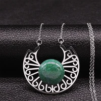 2022 stainless steel natural stone flower necklaces women silver color chain necklaces bohemia jewelry bijoux femme n9208s04