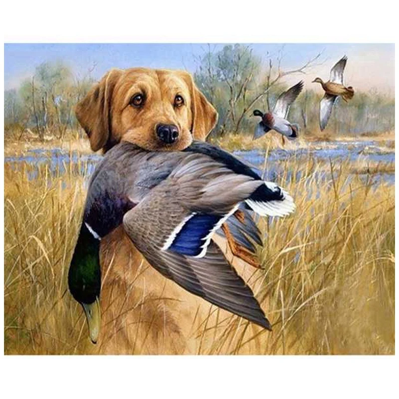 

Full Round Diamond 5D Diy Diamond Painting"Dog Hunt Duck"Embroidery Rhinestone Painting Decor