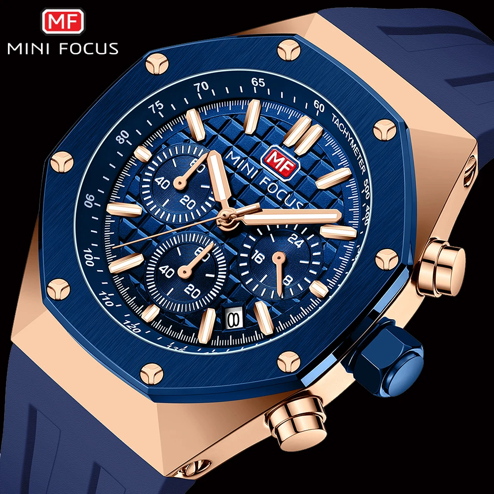 

MINI FOCUS Navy Quartz Watch for Men Sports Chronograph Waterproof Watches Luxury Top Brand Silicone Strap Wristwatch Relogio