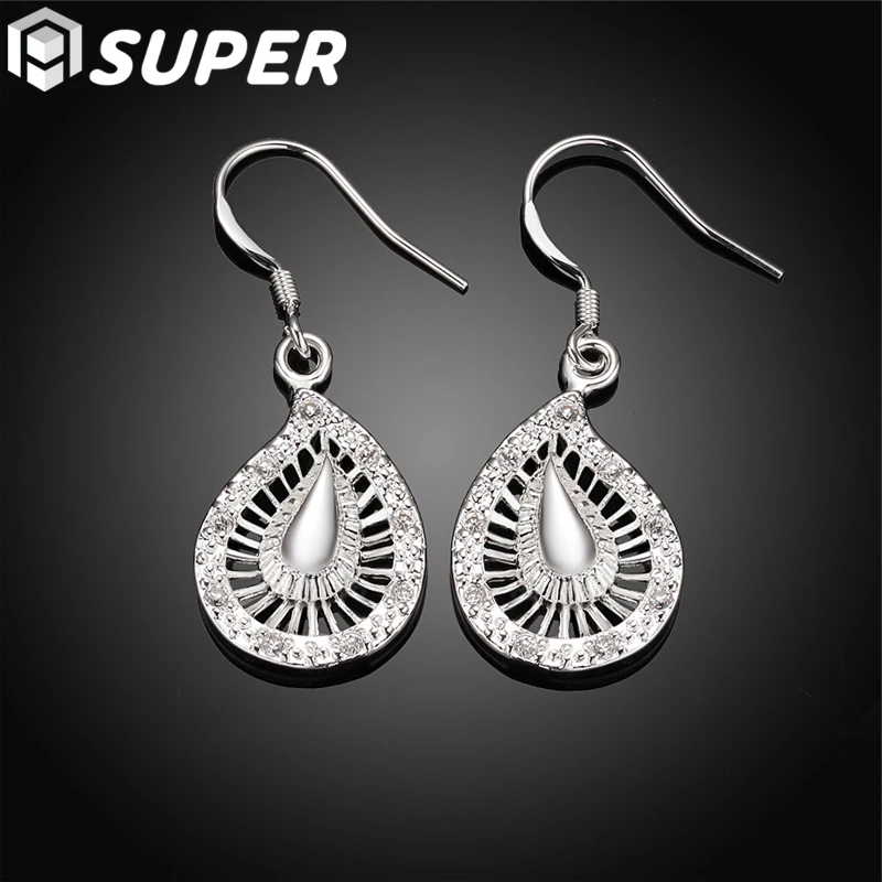 

925 Sterling Silver Water Droplets Drop Earring For Women Wedding Engagement Party Jewelry