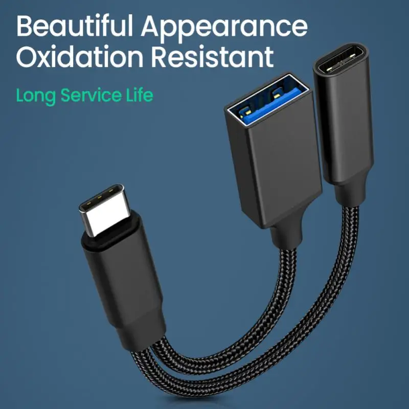 

USB C OTG Cable Phone Adapter 2in1 Type C Male To USB C Female Charging Port With USB Female Splitter Adapter For Samsung Huawei