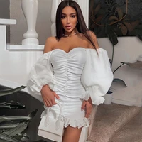 long puff sleeve ruched cocktail dresses off the shoulder strapless ruffled womens dress simple pleated homecoming gowns 2022