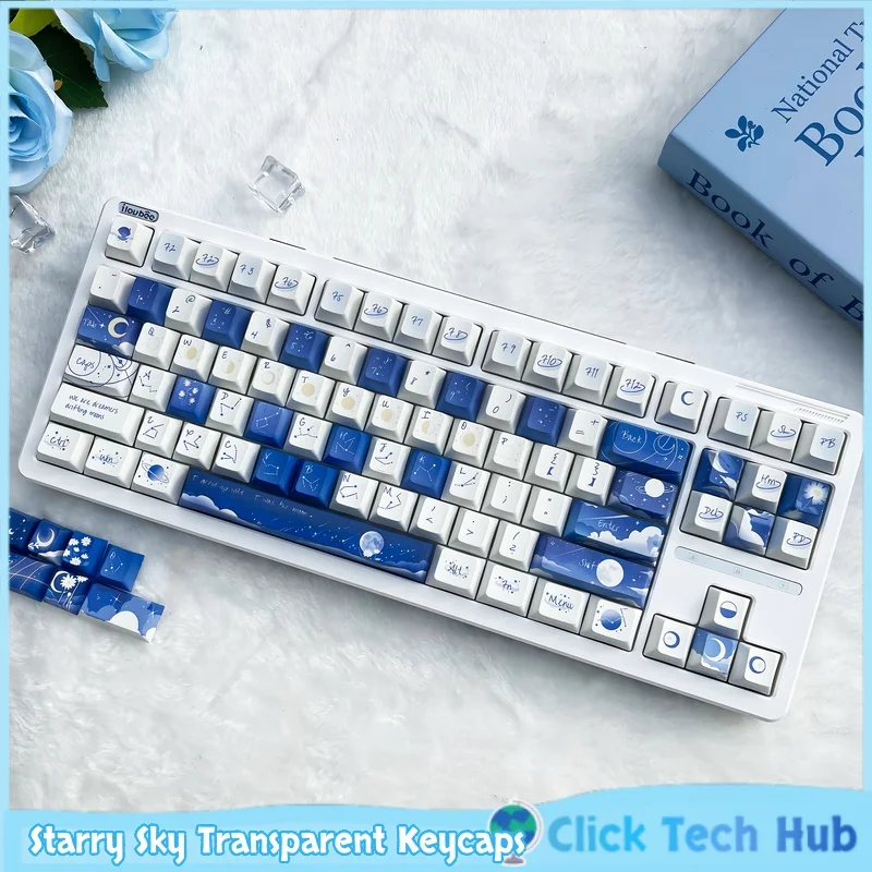 Фото Прозрачные колпачки для клавиш «Звездное небо» Cherry Moa Xda, круглые, Pbt, термосублимационные, синие, механические колпачки для клавиш премиум-класса, подарки №1
