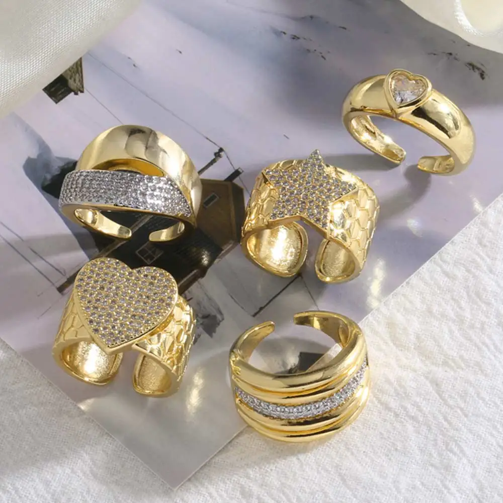 OCESRIO широкие массивные кольца с белым кристаллом в форме сердца для женщин медное